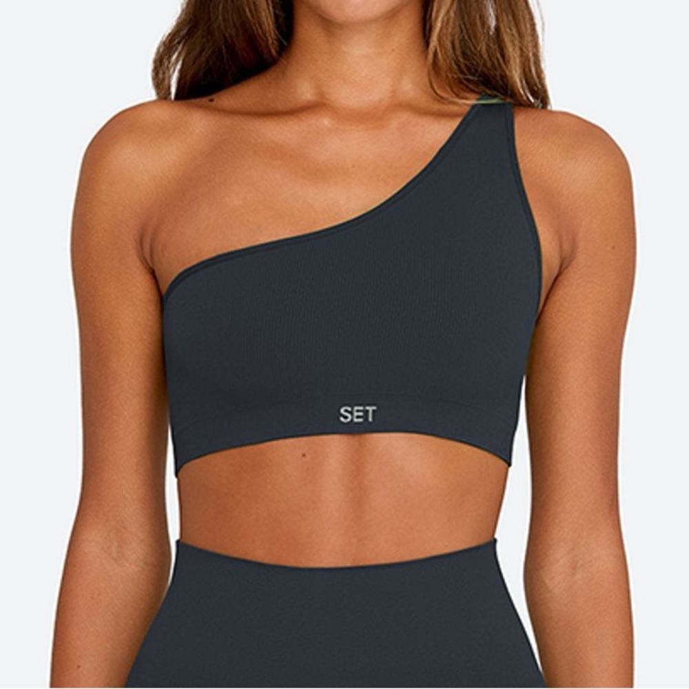 SET ACTIVE SPORTBODY™ ONE SHOULDER BRA - OXFORD Navy Blue Small S Sports bra